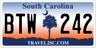SC license plate BTW242