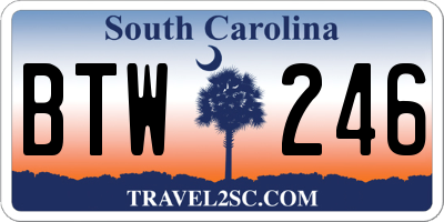 SC license plate BTW246