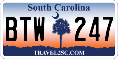 SC license plate BTW247