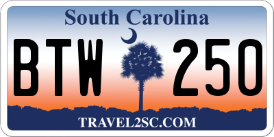 SC license plate BTW250