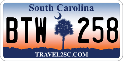 SC license plate BTW258