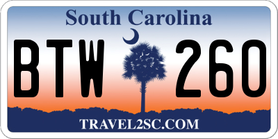 SC license plate BTW260