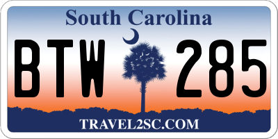 SC license plate BTW285