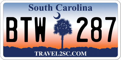SC license plate BTW287