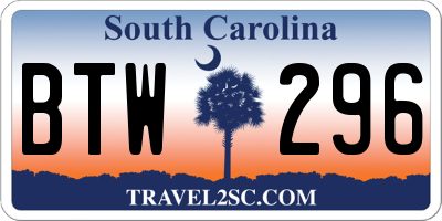 SC license plate BTW296