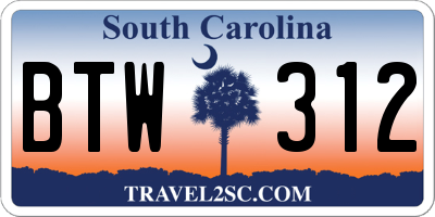 SC license plate BTW312