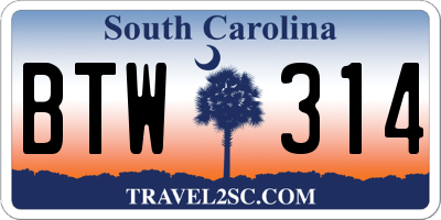 SC license plate BTW314