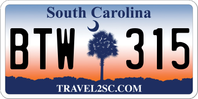 SC license plate BTW315