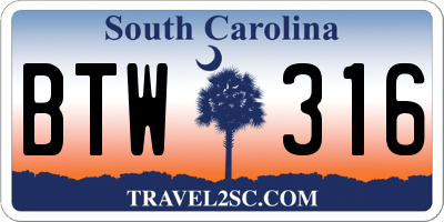 SC license plate BTW316