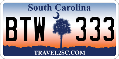 SC license plate BTW333