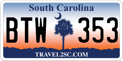 SC license plate BTW353