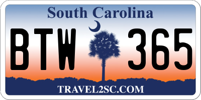 SC license plate BTW365