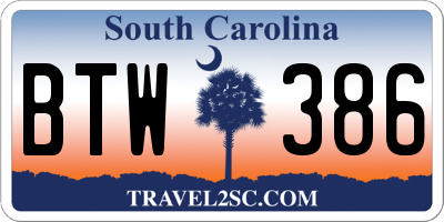 SC license plate BTW386