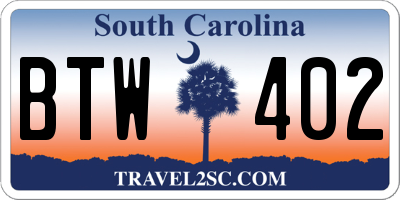 SC license plate BTW402