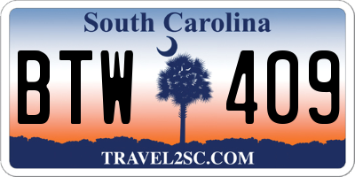 SC license plate BTW409