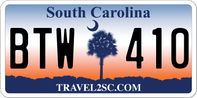 SC license plate BTW410