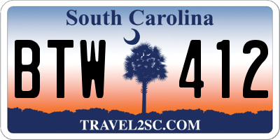 SC license plate BTW412