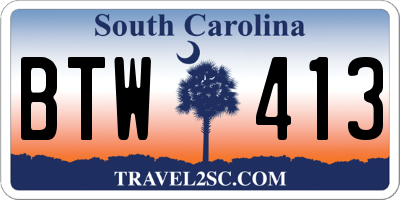 SC license plate BTW413