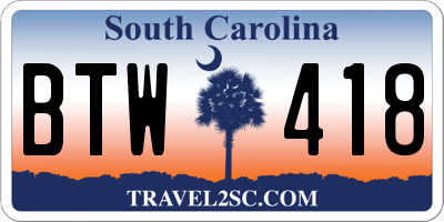 SC license plate BTW418