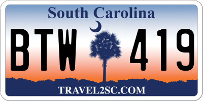 SC license plate BTW419