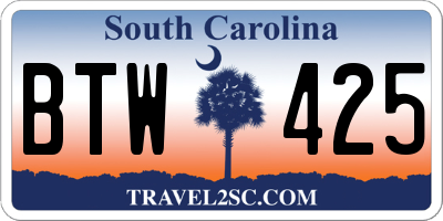 SC license plate BTW425