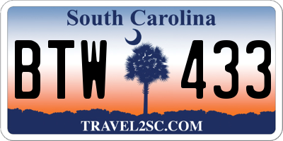 SC license plate BTW433