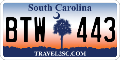 SC license plate BTW443