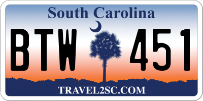 SC license plate BTW451