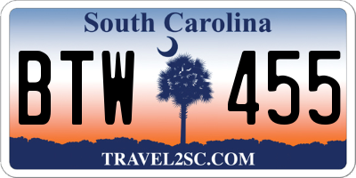 SC license plate BTW455