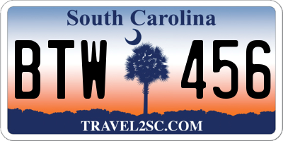 SC license plate BTW456