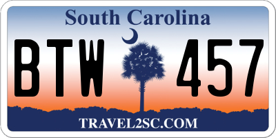 SC license plate BTW457
