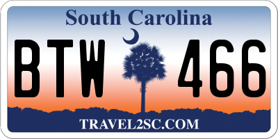 SC license plate BTW466