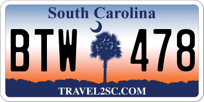 SC license plate BTW478