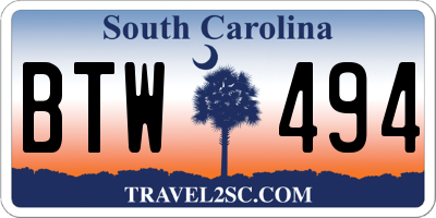 SC license plate BTW494