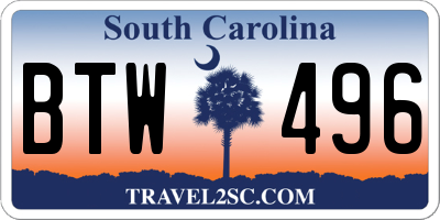 SC license plate BTW496