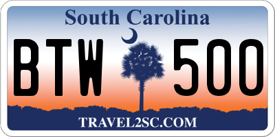 SC license plate BTW500