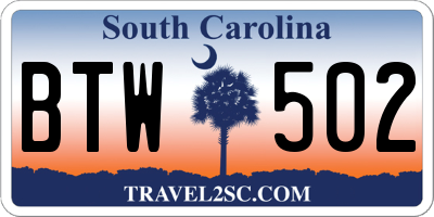 SC license plate BTW502