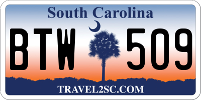 SC license plate BTW509