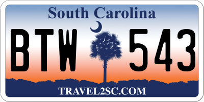 SC license plate BTW543