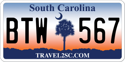 SC license plate BTW567