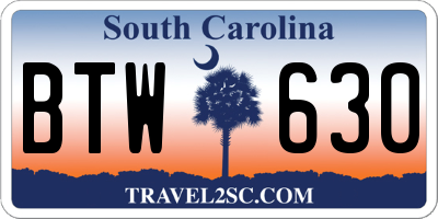 SC license plate BTW630
