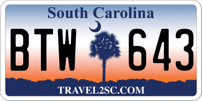 SC license plate BTW643