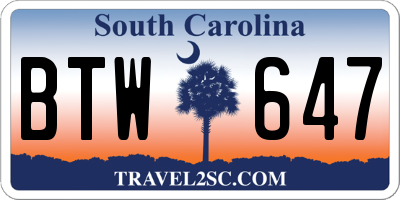 SC license plate BTW647