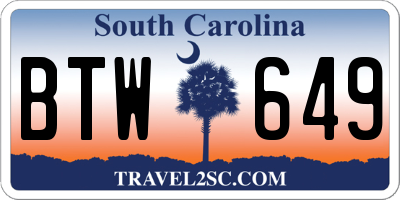 SC license plate BTW649