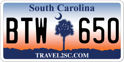 SC license plate BTW650