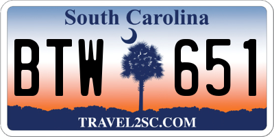 SC license plate BTW651
