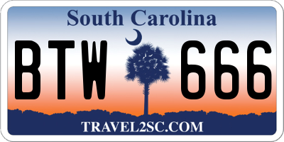 SC license plate BTW666