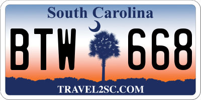 SC license plate BTW668