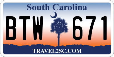 SC license plate BTW671