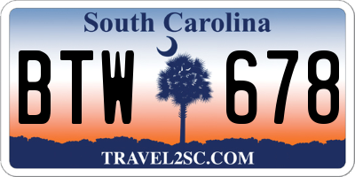 SC license plate BTW678